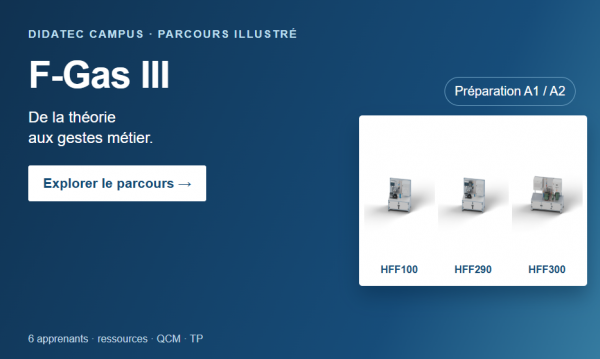 Préparation F-Gas III avec DIDATEC Campus et les bancs HFF100, HFF290 et HFF300